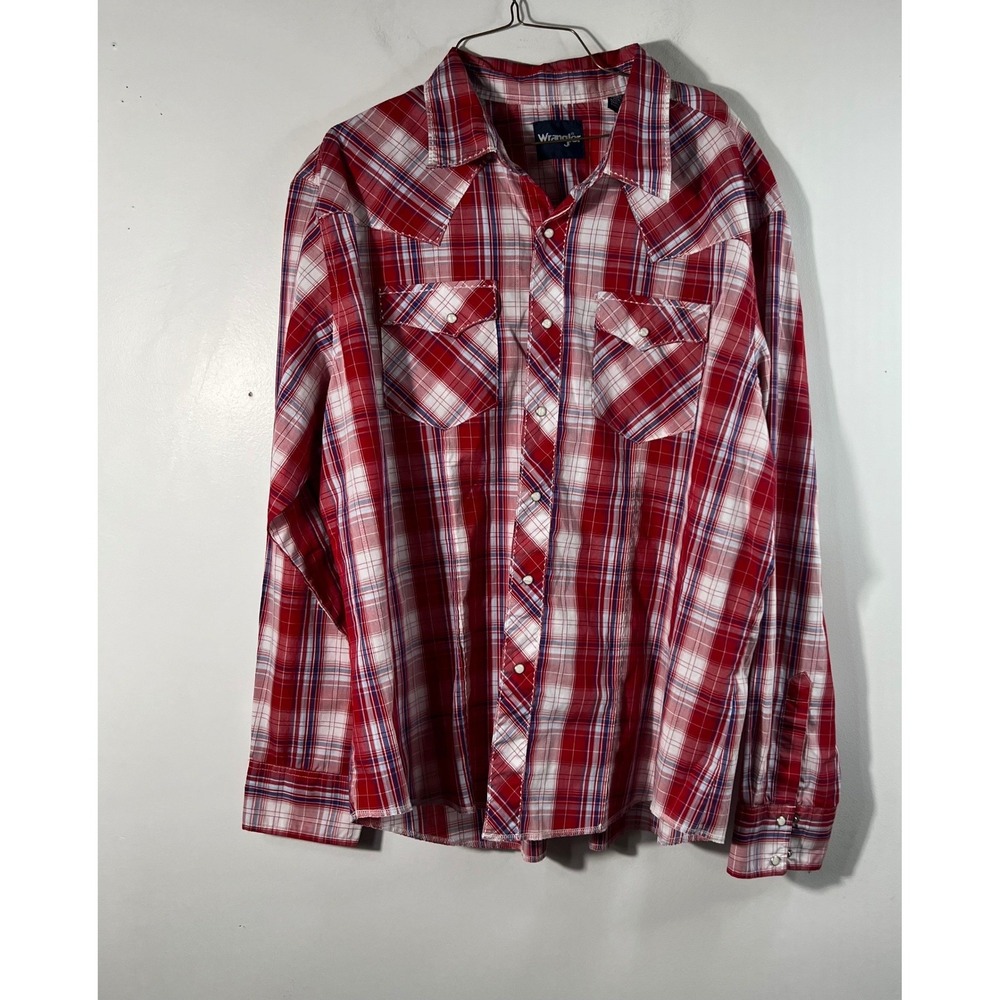 Vintage Wrangler Western Pearl Snap‎ Plaid Shirt Embroidered Long Sleeve 2XL
